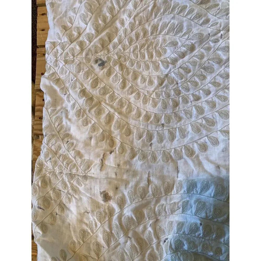 Restoration Hardware Embroidered Linen Duvet King Size 102x80 White Damaged